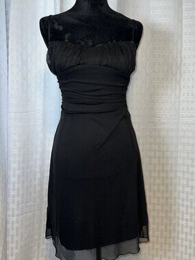 Simple black ruffled chiffon long dress, a minimalist evening gown